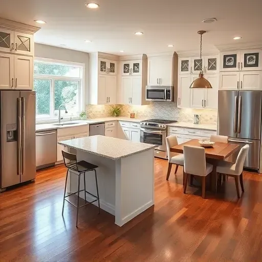 Modern kitchen remodel in Hoffman Estates with sleek appliances, quartz countertops, and elegant decor.