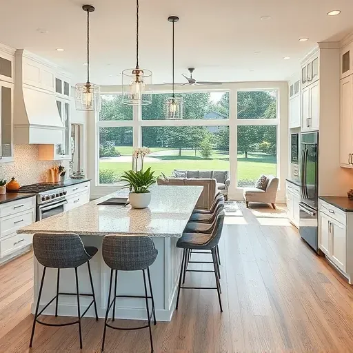 Modern kitchen remodel in Lake Forest IL featuring granite countertops, sleek appliances, and elegant white cabinetry.