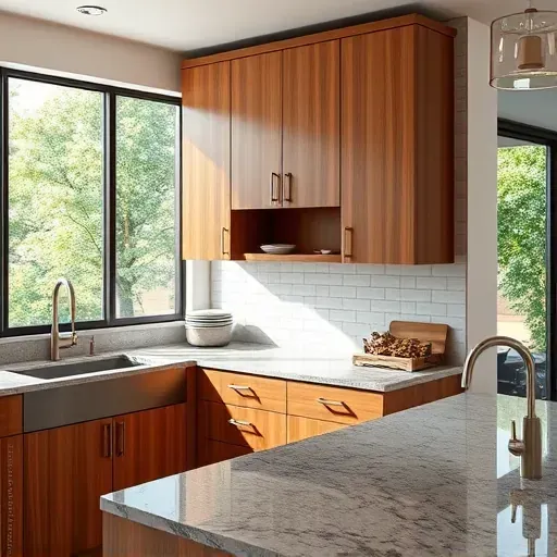 Custom high-quality wood kitchen cabinets in Bloomingdale with polished surfaces, detailed design, modern backsplash, and granite countertops
