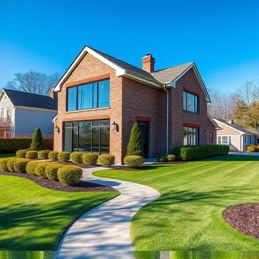 Completed modern home addition in Bloomingdale IL with brick stone exterior energy-efficient windows manicured landscaping and suburban neighborhood background