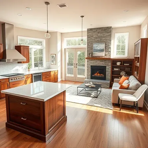 Modern Wheeling IL home renovation featuring a sleek kitchen and airy living room with elegant decor and natural light.