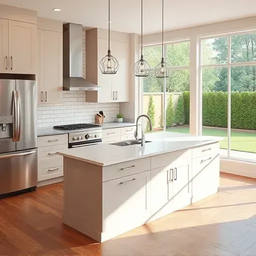 Newly remodeled Bloomingdale kitchen with modern cabinetry, marble island, sleek appliances, and natural light.