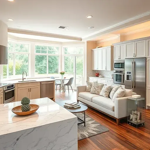 Beautifully remodeled open-concept living space in Vernon Hills IL, featuring modern kitchen, stylish decor, and natural light.