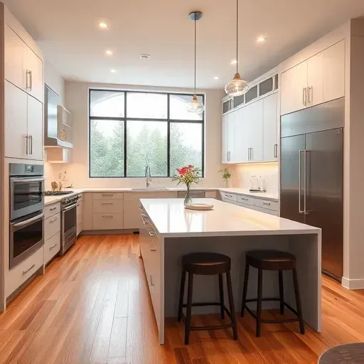 Modern Bloomingdale kitchen remodel featuring sleek cabinetry, quartz countertops, and stylish pendant lighting.