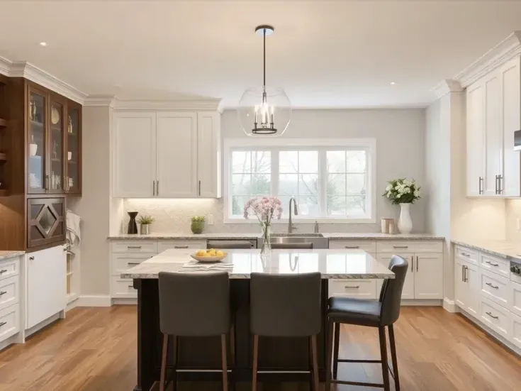 Newly remodeled Bloomingdale kitchen featuring modern cabinetry, granite island, and stainless steel appliances.