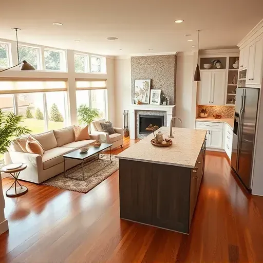 Modern kitchen remodel in Palatine IL with sleek appliances, elegant cabinetry, and open living area, showcasing cozy design.