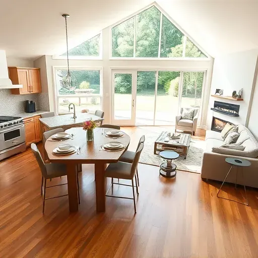 Modern open-concept living area in Winnetka, IL, featuring elegant decor, spacious kitchen, and serene ambiance.