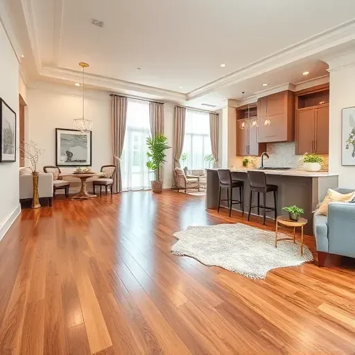 Elegant open-concept living space in Wheeling IL with cozy decor, hardwood floors, and a stylish kitchen design.