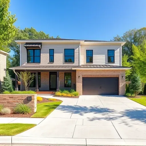 Newly completed modern residential building in Bloomingdale IL with clean lines large windows landscaped gardens and a spacious driveway