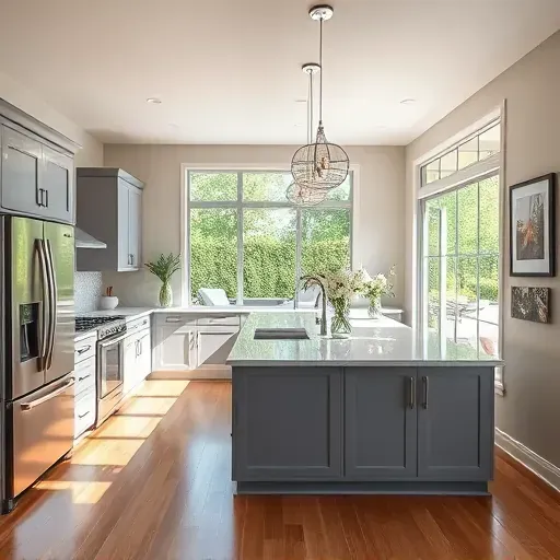 Modern kitchen renovation in Lake Forest IL featuring sleek appliances, quartz countertops, and abundant natural light.