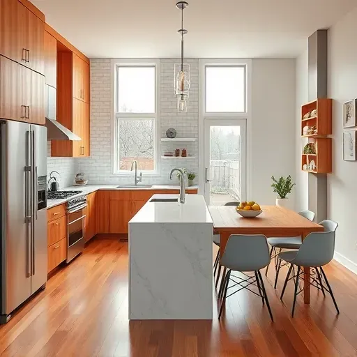 Recently remodeled modern kitchen in Naperville with quartz countertops stainless steel appliances custom wood cabinetry and natural light