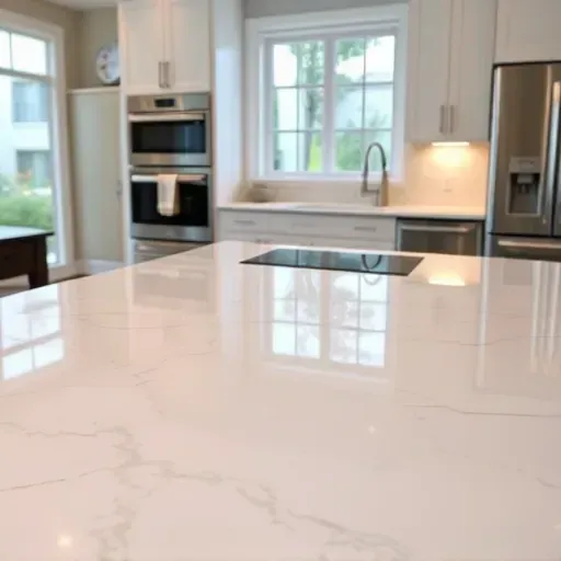 Freshly installed high-quality marble countertop in modern Bloomingdale kitchen with sleek design and natural light