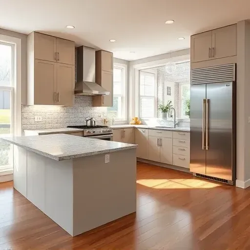 Modern renovated Vernon Hills kitchen with sleek cabinetry, stainless appliances, granite island, and natural light