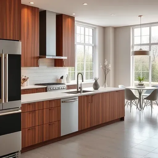 Modern renovated Schaumburg IL kitchen with sleek cabinetry, stainless appliances, quartz countertop, and natural light