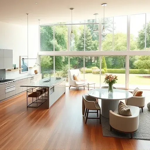 Beautiful open-concept living space in Niles IL with hardwood floors, modern windows, and elegant decor.