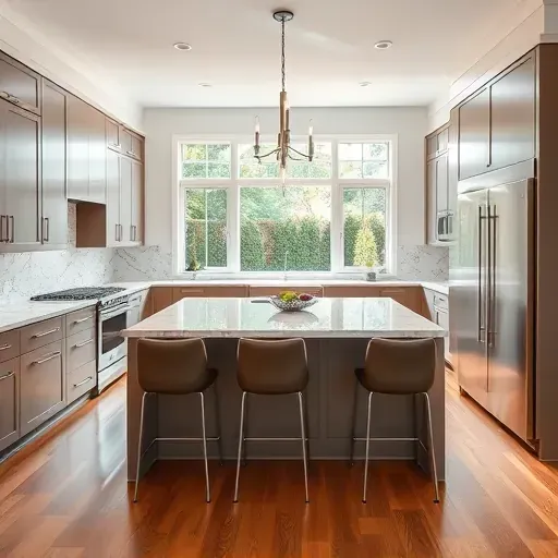 Professionally remodeled kitchen in Lake Forest IL with modern cabinets, quartz countertops, and bright natural lighting