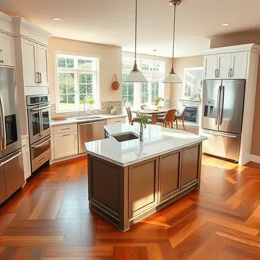 Remodeled Buffalo Grove kitchen with stainless appliances, quartz counters, custom cabinets, hardwood floors, and natural light