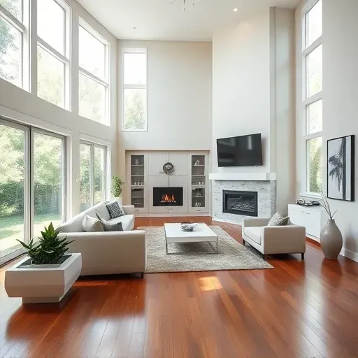 Completed home remodel in Lincolnshire IL featuring a modern living room with natural light, high ceilings, and elegant decor.