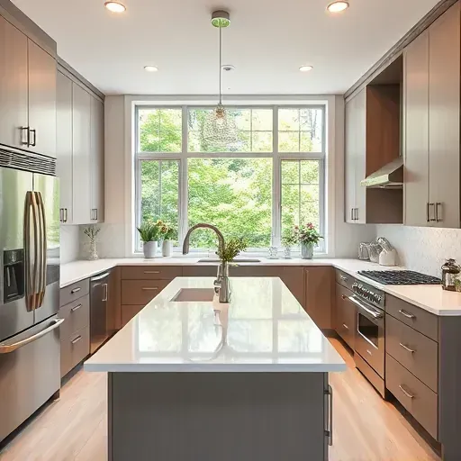 Beautifully renovated modern kitchen in Park Ridge IL with sleek cabinetry, stainless steel appliances, quartz countertops, and abundant natural light