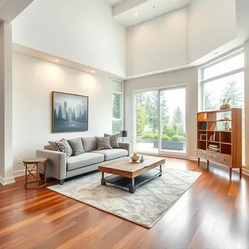 Elegant Elmhurst home remodeling project featuring a modern living room with natural light, stylish furnishings, and polished hardwood.