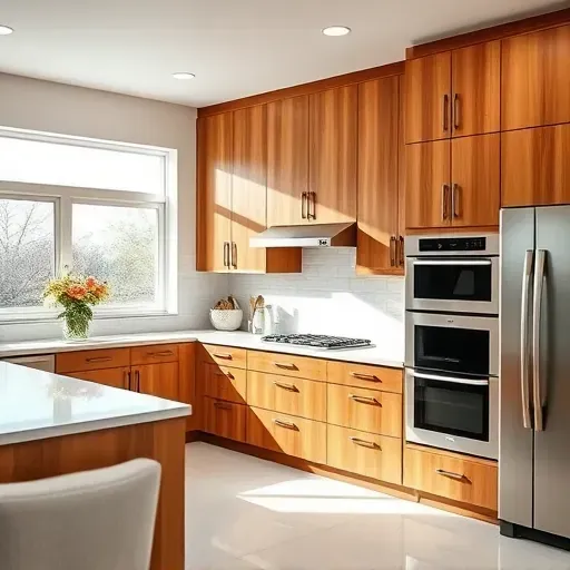 Renovated Bloomingdale IL kitchen with modern refaced cabinets, quartz countertops, stainless steel appliances and natural light