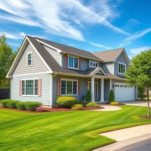 Newly installed modern house siding in Bloomingdale Illinois featuring textured panels, landscaped yard, blue sky, and pristine surroundings