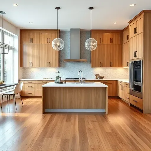 Modern South Barrington kitchen with quartz countertops oak cabinets stainless steel appliances hardwood floors and large window