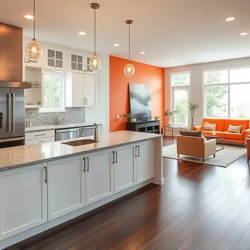 Modern kitchen remodel in Schaumburg IL featuring stainless steel appliances, granite countertops, and gorgeous cabinetry.
