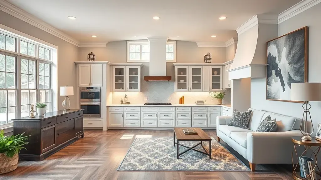 Home Remodeling in Deerfield, IL showcasing modern kitchen design with bright colors and sleek finishes.