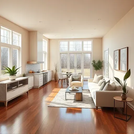 Modern open-concept living space in Buffalo Grove with elegant design, hardwood floors, and high-end kitchen features.