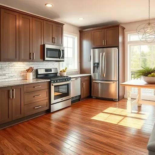 Beautiful modern Northbrook kitchen with sleek cabinetry granite countertops stainless steel appliances hardwood floors bright open layout