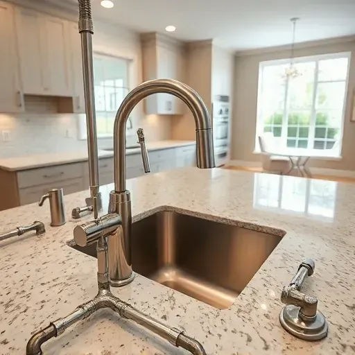 Finished modern kitchen with stainless steel fixtures, sleek pipes, seamless connections, granite countertops, hardwood floors, and natural lighting