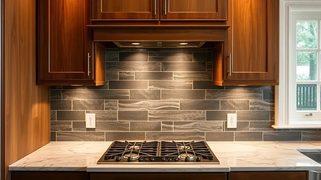 Backsplash installation project in a modern kitchen in Bloomingdale, IL with vibrant tile patterns.