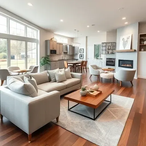 Beautifully remodeled living room in Rolling Meadows IL with modern elegance, featuring cozy furniture and natural light.