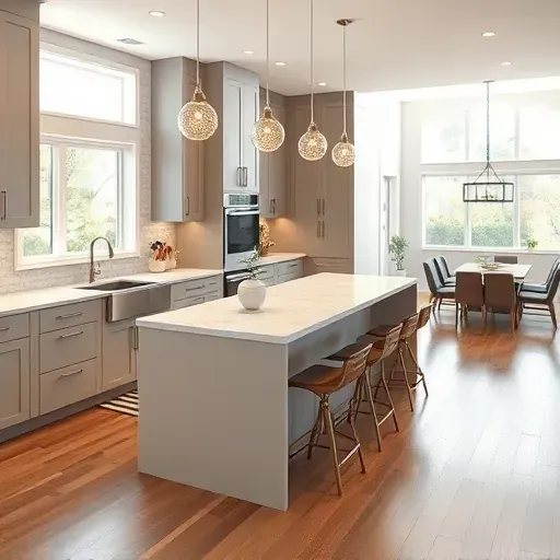 Recently remodeled kitchen in Bloomingdale IL with modern cabinetry, quartz island, and elegant stainless steel appliances.