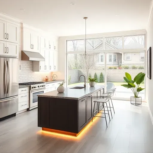 Modern kitchen in Arlington Heights with stainless steel appliances, granite countertops, and stylish design elements.