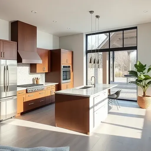 Modern Elmhurst kitchen remodel with sleek appliances, polished cabinetry, and marble island showcasing elegant design.