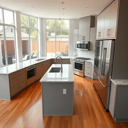 Renovated kitchen in Bloomingdale IL with modern cabinetry, polished granite countertops, and natural light showcasing elegance.