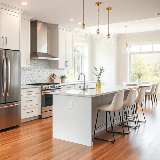 Remodeled kitchen in Bloomingdale IL featuring modern cabinetry, quartz island, and stylish lighting with inviting decor.