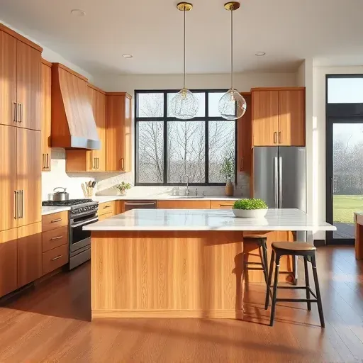 Renovated Park Ridge IL kitchen with modern wood cabinets stainless appliances quartz island natural light