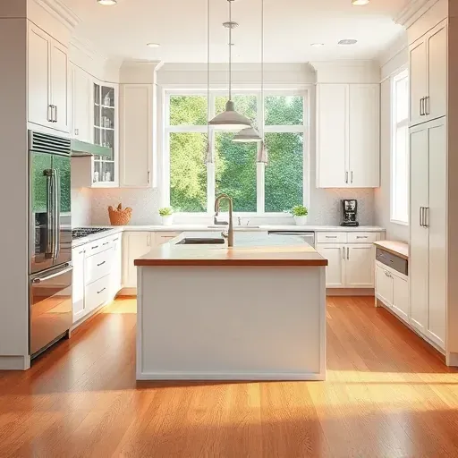 Modern remodeled Wilmette kitchen with sleek cabinetry, quartz countertops, subway backsplash, stainless appliances, hardwood floors, and large windows