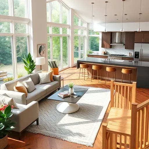 Modern living space in Lake Forest IL with an open-concept layout featuring a sleek kitchen and elegant decor.