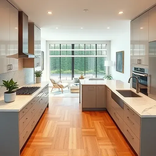 Modern kitchen in Aurora IL with sleek cabinetry, marble countertops, and open layout inviting natural light.