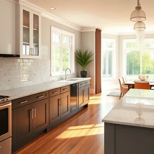 Renovated kitchen in Highland Park with high-end appliances, granite countertops, custom cabinetry, and natural light.