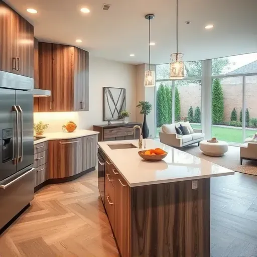 Modern kitchen remodel in Vernon Hills IL featuring sleek stainless steel appliances, custom cabinetry, and quartz island.