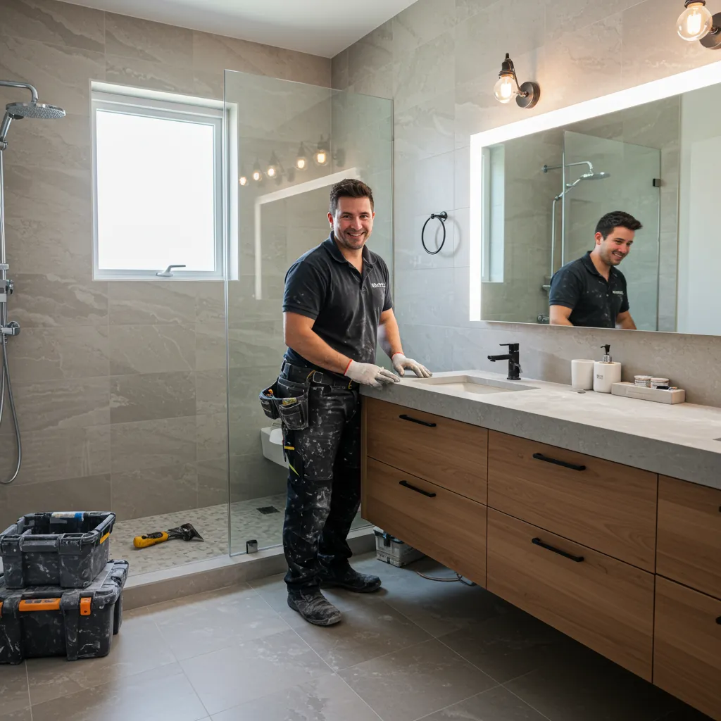 Central Massachusetts contractor working on an upscale bathroom renovation
