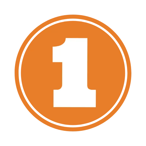 Icon of a number 1 in white on an orange circular background