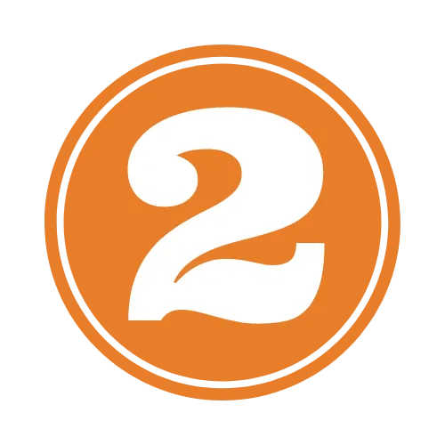 Icon of a number 2 in white on an orange circular background