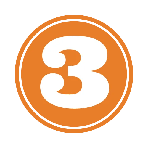 Icon of a number 3 in white on an orange circular background