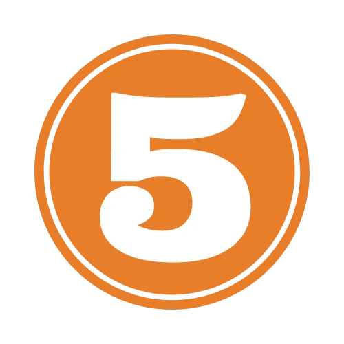 Icon of a number 5 in white on an orange circular background
